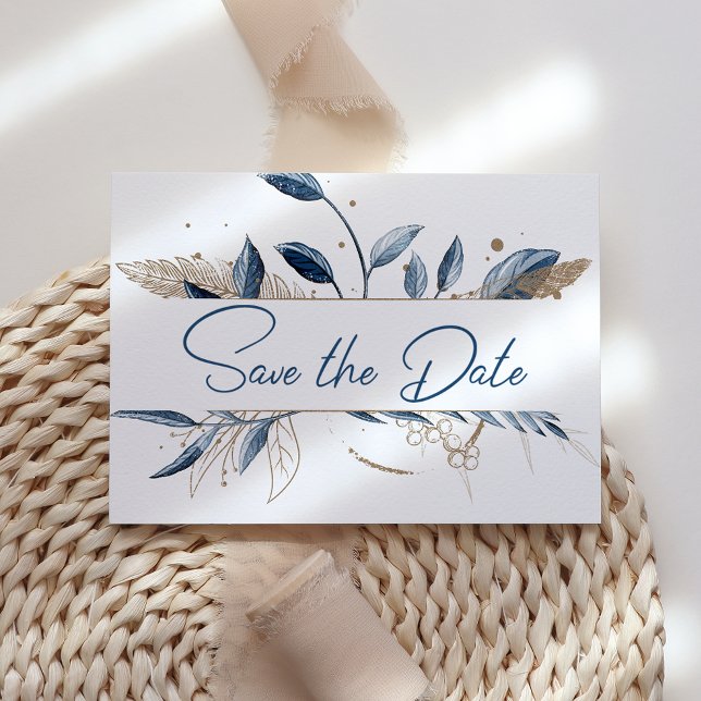 Blue Gold Modernes Floral Elegant Save the Date (Von Creator hochgeladen)