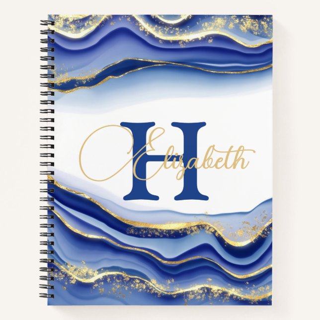 Blue Gold Monogram Sketchbook Notebook Journal Notizbuch (Vorderseite)