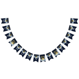 Blue & Gold Moon and Stars Baby Dusche Wimpelkette