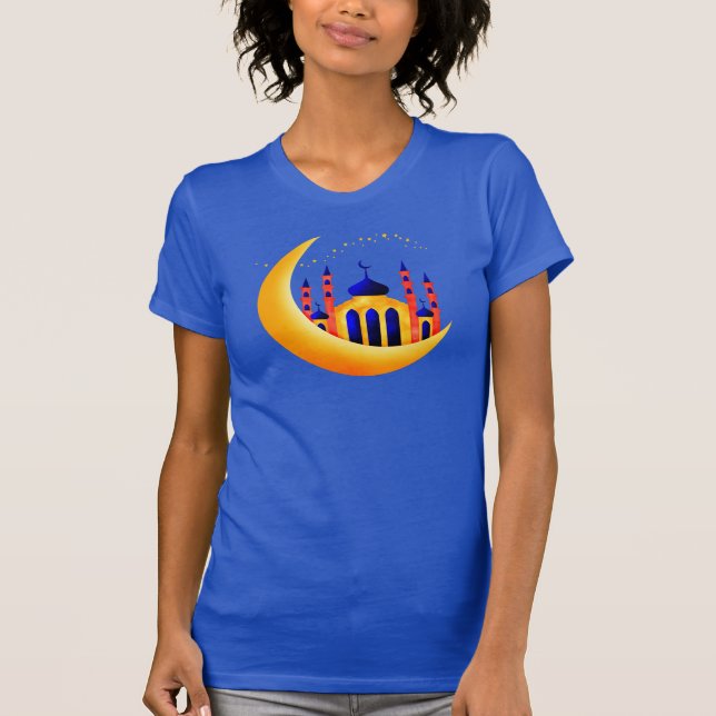 Blue & Gold Moschee auf Crescent Moons Stars Ramad T-Shirt (Vorderseite)