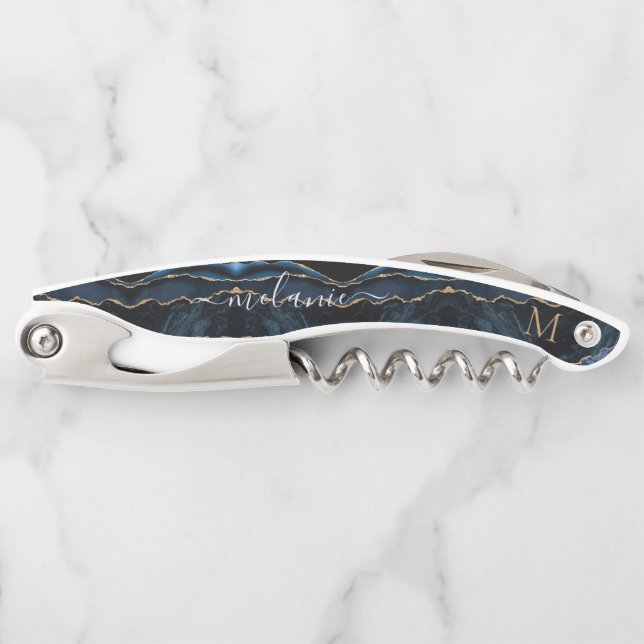 Blue Gold Name Letter Waiter's Corkschraube Kellnermesser (Vorderseite)