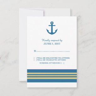 Blue Gold Nautic Anchor Response Card RSVP Karte