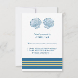 Blue Gold Nautic Seashells Response Card RSVP Karte