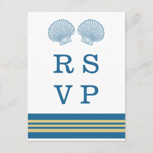 Blue Gold Nautic Seashells UAWG Postcard Einladungspostkarte