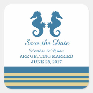 Blue Gold Nautic Seepferd Save the Date Quadratischer Aufkleber