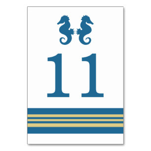 Blue Gold Nautic Seepferd Table Card Tischnummer