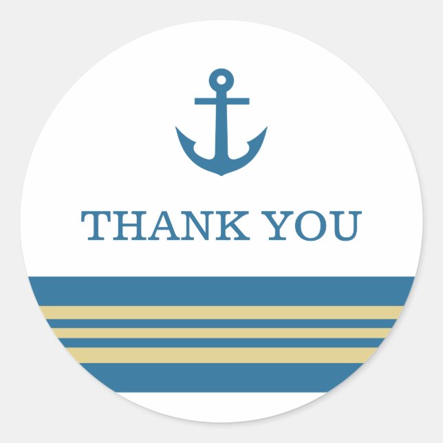 Blue Gold Nautical Anchor Danke Stickers (Vorderseite)