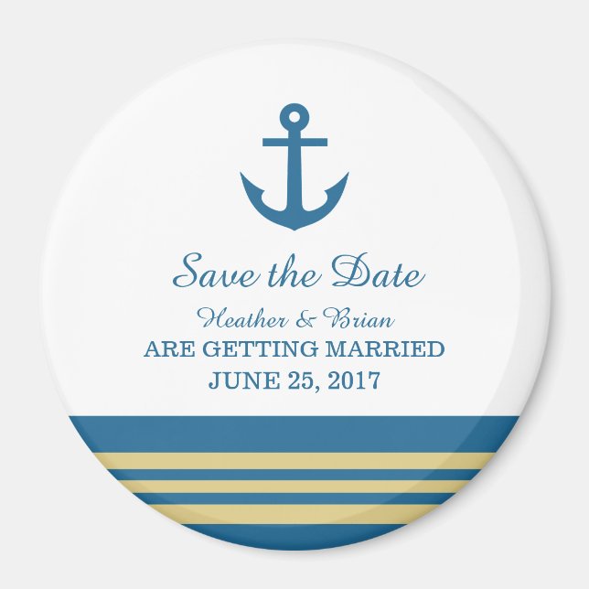Blue Gold Nautical Anker Speichern Sie das Date Ma Magnet (Vorne)