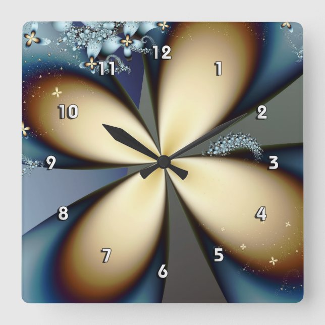Blue Gold Niedlich Abstrakt Quadratische Wanduhr (Vorderseite)