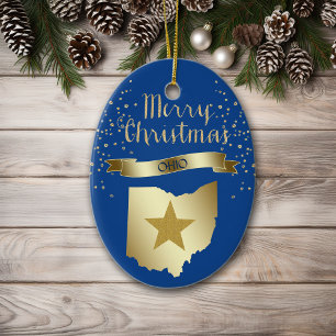 Blue Gold Ohio Star Keramik Ornament