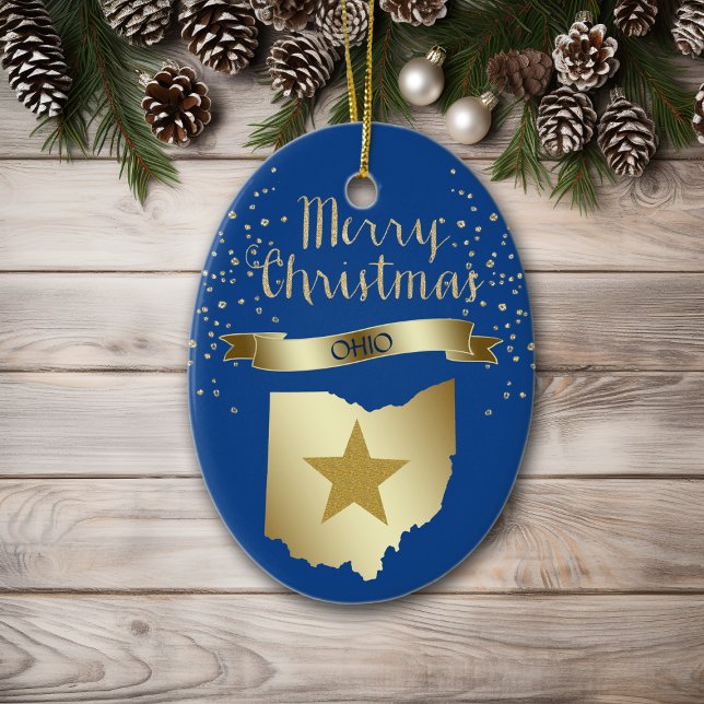 Blue Gold Ohio Star Keramik Ornament (Von Creator hochgeladen)