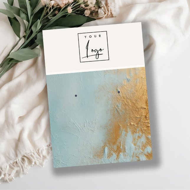 Blue Gold Oil Paint Texture Logo Earring Holder Visitenkarte (Von Creator hochgeladen)