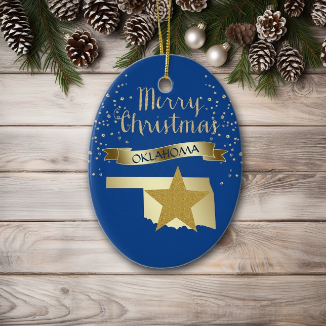 Blue Gold Oklahoma Star Keramik Ornament (Von Creator hochgeladen)