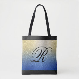 Blue Gold Ombre Glitzer Design mit Monogram Tasche