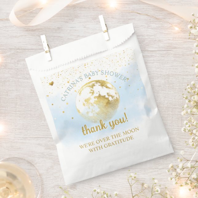 Blue Gold Over Moon and Stars Baby Shower Geschenktütchen (Ausgeschnitten)