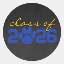 Blue & Gold Paw Print Chalkboard Abschluss Runder Aufkleber