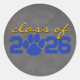 Blue & Gold Pawprint Light Chalkboard Abschluss Runder Aufkleber
