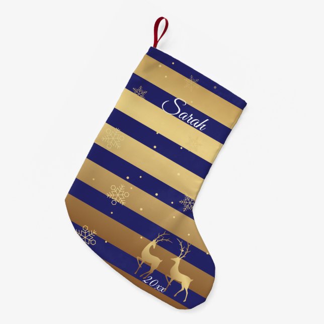Blue Gold Peace Woodland Deer Kleiner Weihnachtsstrumpf (Vorderansicht (hängend))
