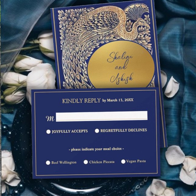 Blue Gold Peacock Indian Wedding RSVP (Von Creator hochgeladen)