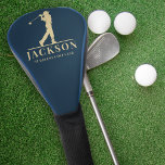 Blue & Gold Personalisiert Monogram Golfer Golf Headcover<br><div class="desc">Dieses Design verfügt über einen Golfspieler,  der einen Club schwingt und über zwei Textfelder,  mit denen man ihn personalisieren kann - vielleicht mit einem Namen und einem Golfclub.</div>