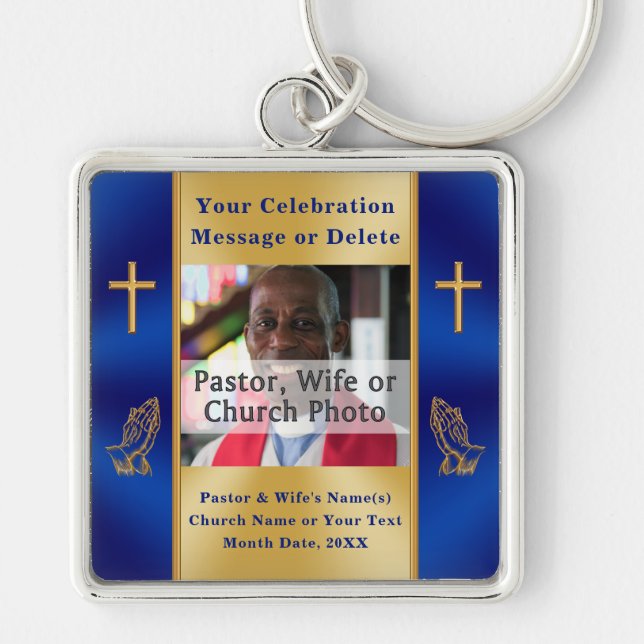 Blue Gold Personalisierte Christliche Schlüsselanh Schlüsselanhänger (Vorne)