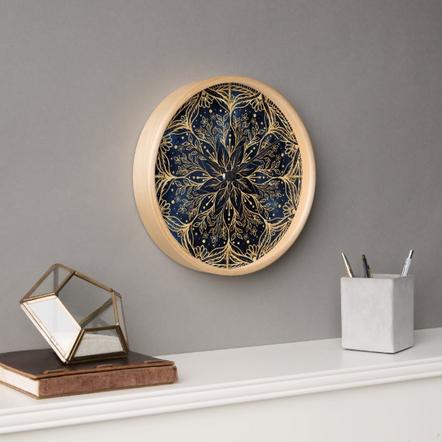 Blue Gold Poinsettia Blume Mandala Uhr (Büro)