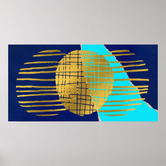 Blue Gold Poster Abstrakt Modern Collage