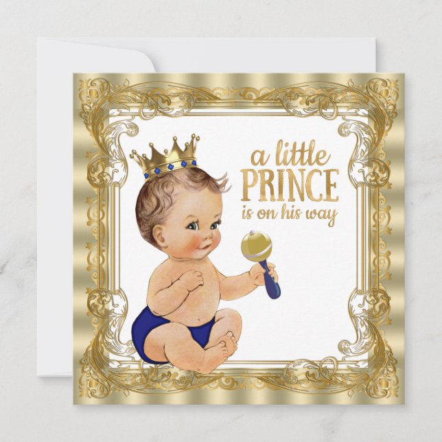 Blue Gold Prince Baby Dusche Einladung (Vorderseite)