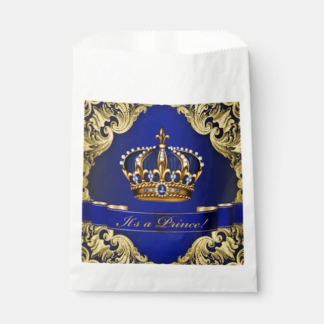 Blue Gold Prince Baby Dusche Geschenktütchen (Vorderseite)