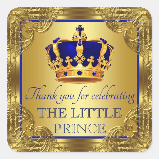 Blue Gold Prince Baby Dusche Pflegeaufkleber Quadratischer Aufkleber (Vorderseite)