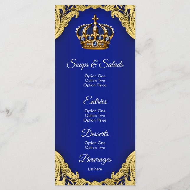 Blue Gold Prince Baby Duschmenüs Menükarte (Vorderseite)
