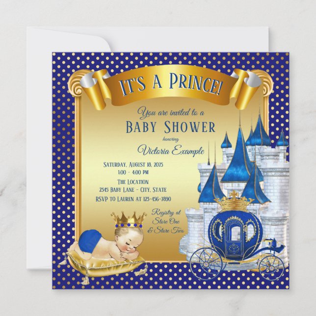 Blue Gold Prince Baby Shower Invitations (Devant)