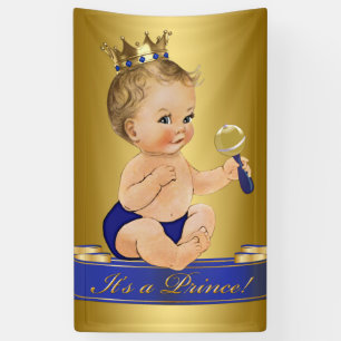 Blue Gold Prince Boy Baby Dusche Banner