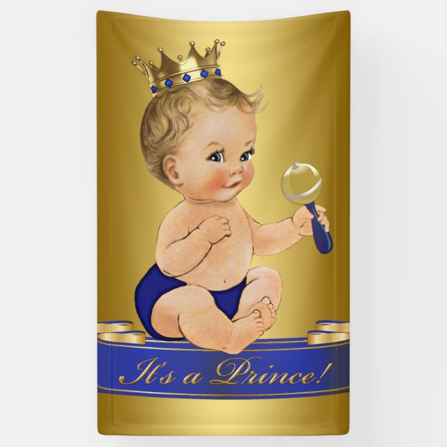 Blue Gold Prince Boy Baby Dusche Banner (Vertikal)