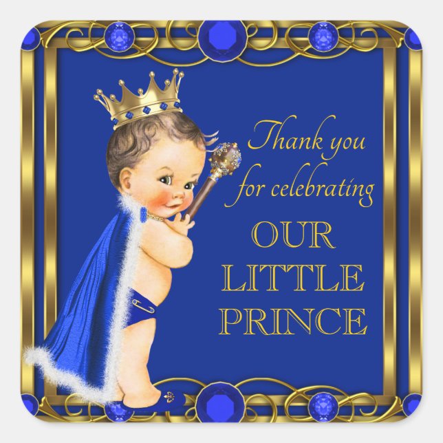 Blue Gold Prince Jewel Baby Shower Stickers (Vorderseite)