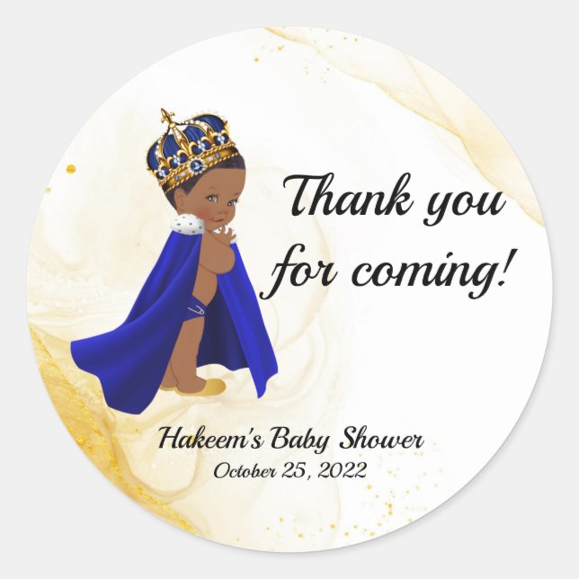Blue Gold Prinzen Babydusche - Danke, dass Sie Auf Runder Aufkleber (Vorderseite)