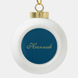 Blue Gold Professional Trendy Minimalist Name Keramik Kugel-Ornament