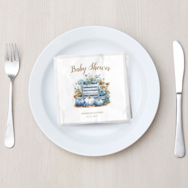 Blue Gold Pumpkin Autumn Baby Showdusche Serviette (Von Creator hochgeladen)