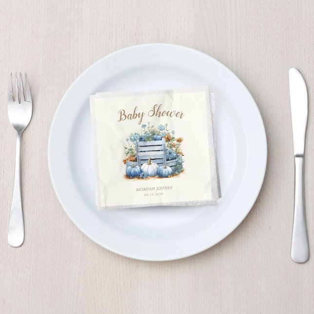 Blue Gold Pumpkin Autumn Baby Showdusche Serviette (Von Creator hochgeladen)