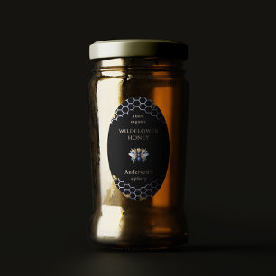 Blue Gold Queen Bee Honey Jar Étiquette