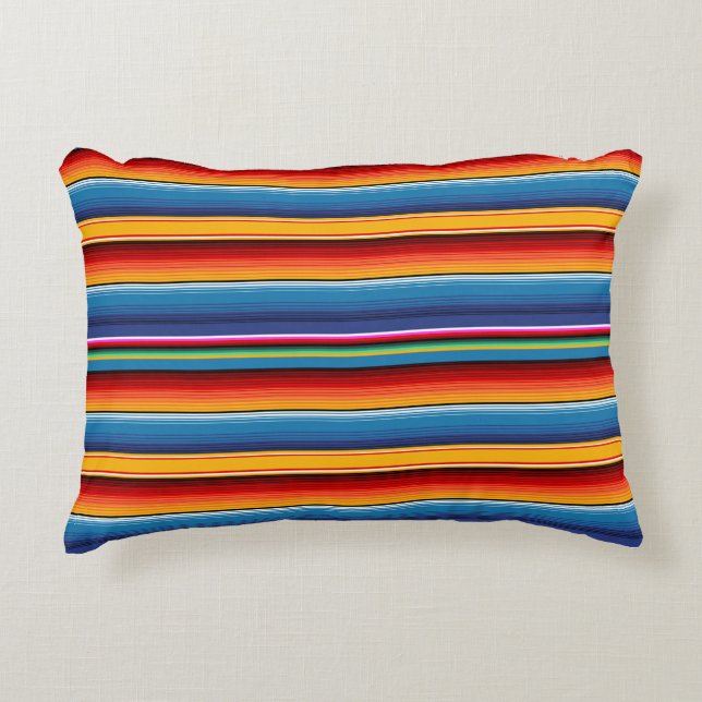 Blue Gold Red Mexican Sarape Dekokissen (Vorderseite)