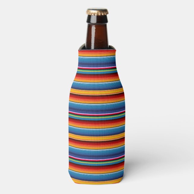 Blue Gold Red Mexican Sarape Flaschenkühler (Flaschenvorderseite)