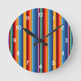 Blue Gold Red Mexican Sarape Runde Wanduhr