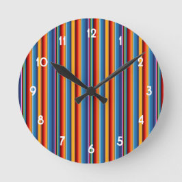 Blue Gold Red Mexican Sarape Runde Wanduhr