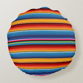 Blue Gold Red Mexican Sarape Rundes Kissen