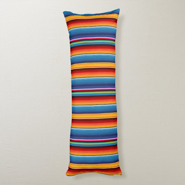 Blue Gold Red Mexican Sarape Seitenschläferkissen (Rückseite (Vertikal))