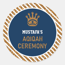 Blue Gold Royal Crown Prince Aqiqah Runder Aufkleber