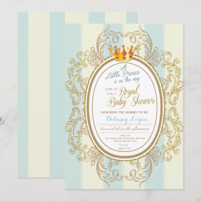 Blue Gold Royal Prince Baby Dusche Einladungen (Vorne/Hinten)