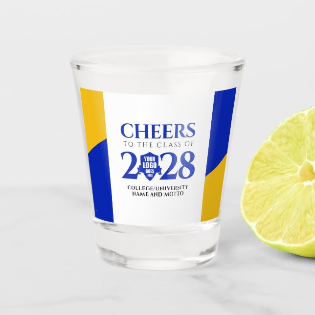 Blue Gold School Uni University Abschluss Schnapsglas (Vorderseite)
