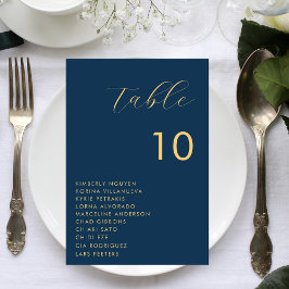 Blue Gold Script Seating Chart Names Wedding Tischnummer